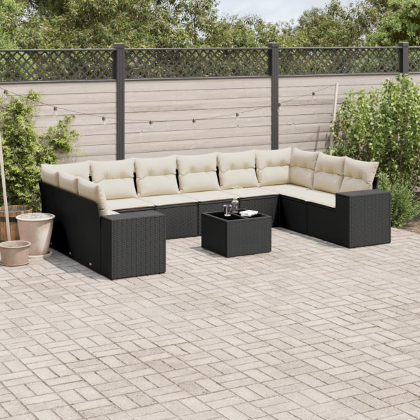 Set de sofás de jardín 11 pzas y cojines ratán sintético negro D