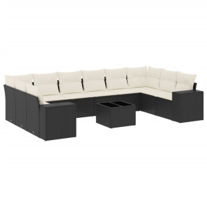 11 pcs conjunto sofás de jardim c/ almofadões vime PE preto H