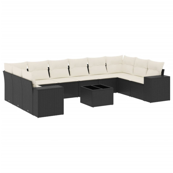 Set de sofás de jardín 11 pzas y cojines ratán sintético negro M 2