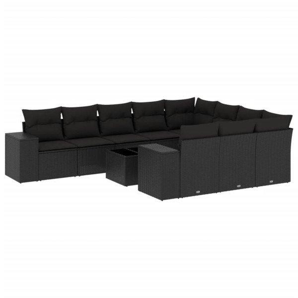 11 pcs conjunto sofás de jardim c/ almofadões vime PE preto M 2