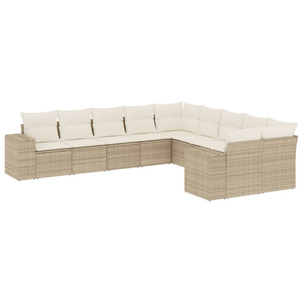 10 pcs conjunto de sofás p/ jardim com almofadões vime PE bege M 2