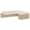 10 pcs conjunto de sofás p/ jardim com almofadões vime PE bege 2