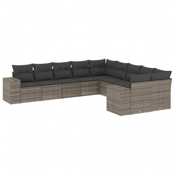 Set de sofás de jardín 10 pzas con cojines ratán sintético gris M 2
