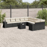 11 pcs conjunto sofás de jardim c/ almofadões vime PE preto 1