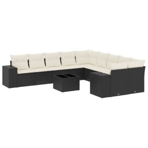 11 pcs conjunto sofás de jardim c/ almofadões vime PE preto H