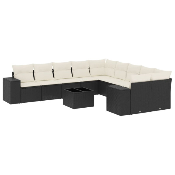 Set de sofás de jardín 11 pzas y cojines ratán sintético negro M 2