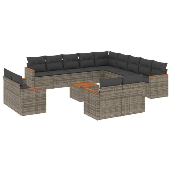 14 pcs conjunto sofás p/ jardim c/ almofadões vime PE cinzento M 2