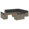 14 pcs conjunto sofás p/ jardim c/ almofadões vime PE cinzento 2