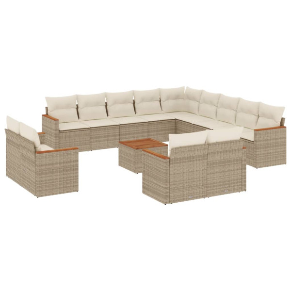 14 pcs conjunto de sofás p/ jardim com almofadões vime PE bege M 2