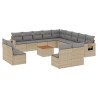 14 pcs conj. sofás jardim c/ almofadões vime PE bege misturado 2