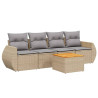 5 pcs conjunto de sofás p/ jardim com almofadões vime PE bege 2