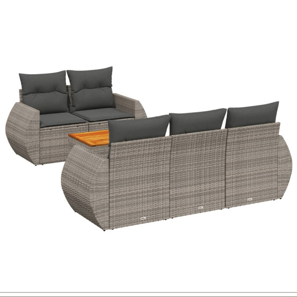 6 pcs conjunto sofás de jardim com almofadões vime cinzento M 2