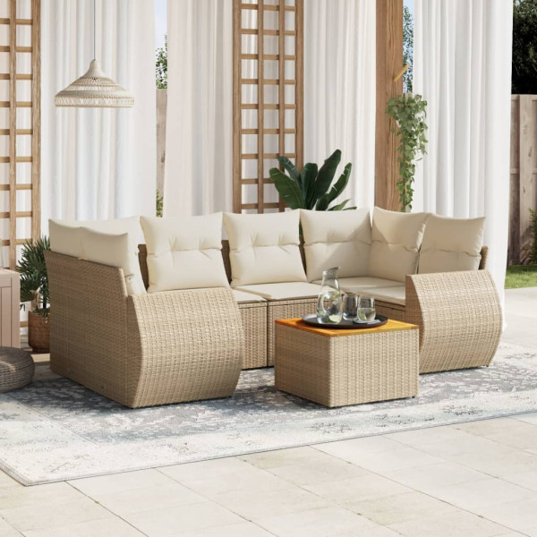 7 pcs conjunto de sofás p/ jardim com almofadões vime PE bege D
