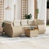 Set sofás de jardín 7 piezas y cojines ratán sintético beige 1