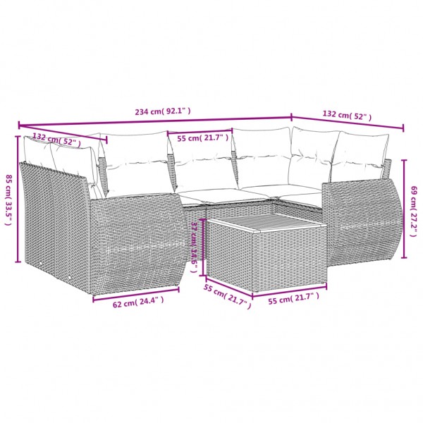 Set sofás de jardín 7 piezas y cojines ratán sintético beige M 3