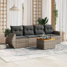 5 pcs conjunto sofás de jardim c/ almofadões vime PE cinzento 1