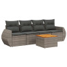 5 pcs conjunto sofás de jardim c/ almofadões vime PE cinzento 2