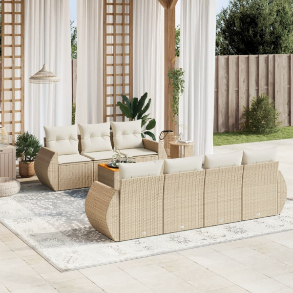 8 pcs conjunto de sofás p/ jardim com almofadões vime PE bege D