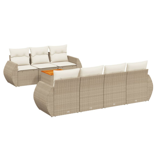 8 pcs conjunto de sofás p/ jardim com almofadões vime PE bege M 2