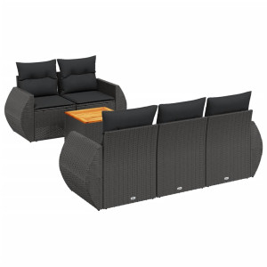 6 pcs conjunto sofás de jardim c/ almofadões vime PE preto H