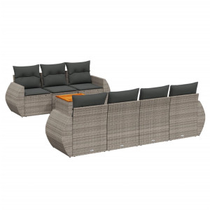 8 pcs conjunto sofás de jardim c/ almofadões vime PE cinzento H