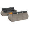 7 pcs conjunto sofás p/ jardim c/ almofadões vime PE cinzento 2
