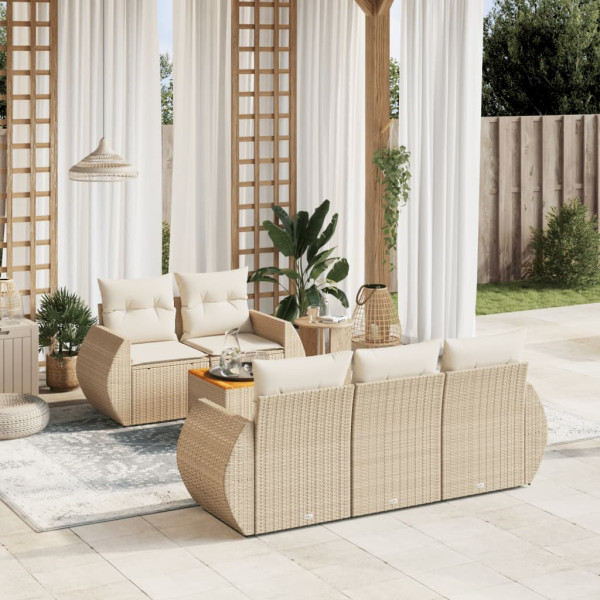 6 pcs conjunto de sofás p/ jardim com almofadões vime PE bege D