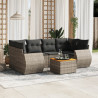 7 pcs conjunto sofás p/ jardim c/ almofadões vime PE cinzento 1
