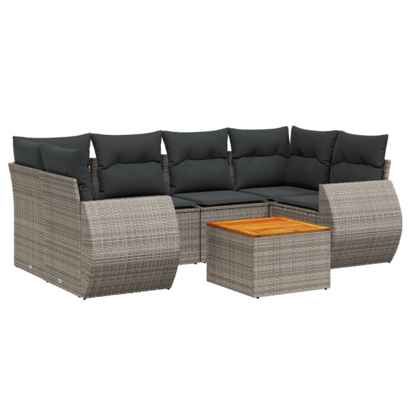 7 pcs conjunto sofás p/ jardim c/ almofadões vime PE cinzento M 2
