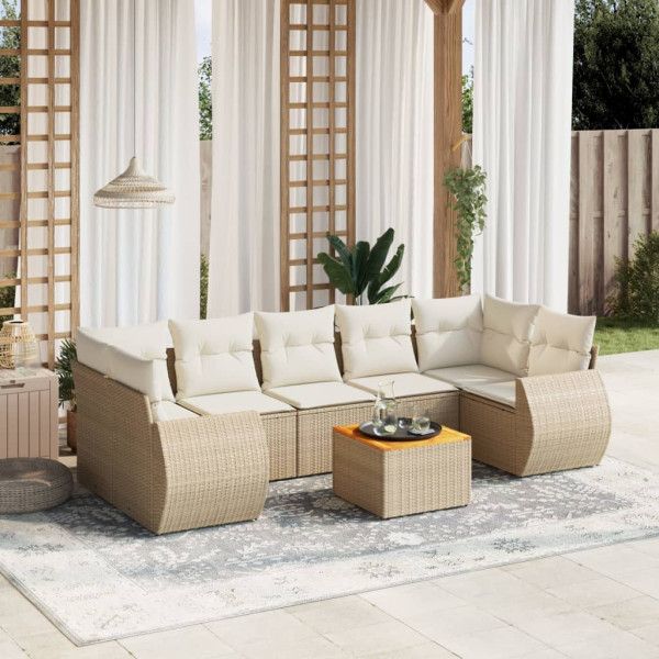 8 pcs conjunto de sofás p/ jardim com almofadões vime PE bege D