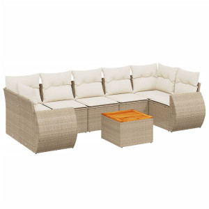 8 pcs conjunto de sofás p/ jardim com almofadões vime PE bege H