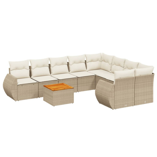 Set de sofás de jardín 9 pzas con cojines ratán sintético beige M 2