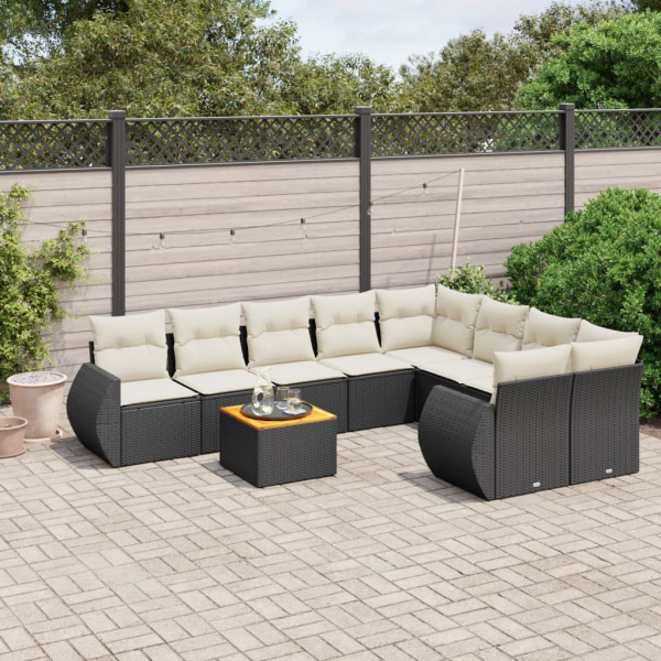 9 pcs conjunto de sofás p/ jardim c/ almofadões vime PE preto D