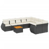 9 pcs conjunto de sofás p/ jardim c/ almofadões vime PE preto 2