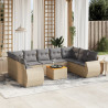 10 pcs conjunto de sofás p/ jardim com almofadões vime PE bege 1