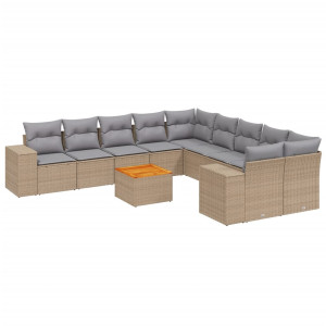 11 pcs conjunto sofás de jardim c/ almofadões vime PE bege H