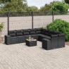 11 pcs conjunto sofás de jardim c/ almofadões vime PE preto 1
