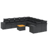 11 pcs conjunto sofás de jardim c/ almofadões vime PE preto 2