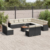 14 pcs conjunto de sofás p/ jardim c/ almofadões vime PE preto 1