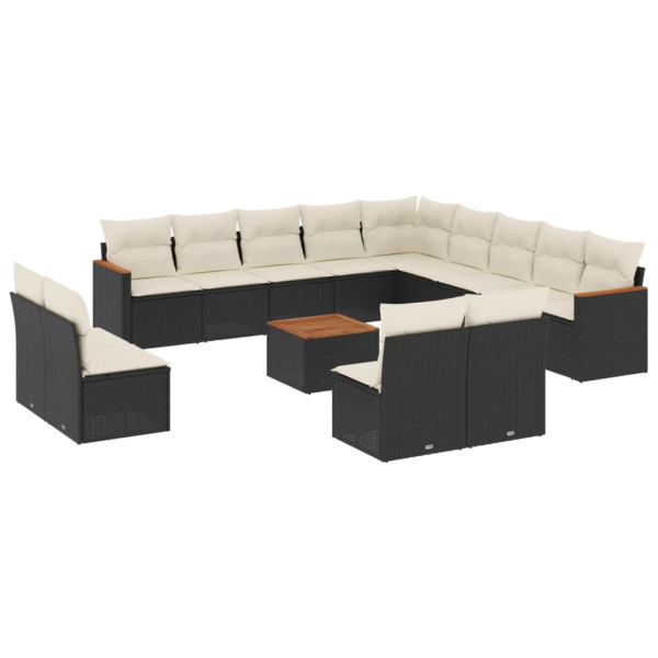 14 pcs conjunto de sofás p/ jardim c/ almofadões vime PE preto M 2