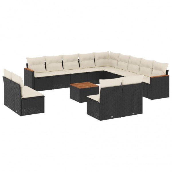Set sofás de jardín 14 pzas con cojines ratán sintético negro M 2