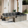 11 pcs conjunto sofás de jardim c/ almofadões vime PE cinzento 1