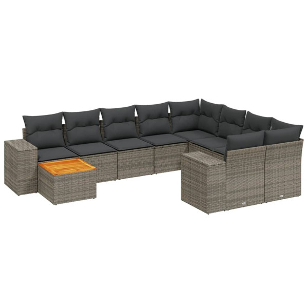 11 pcs conjunto sofás de jardim c/ almofadões vime PE cinzento M 2