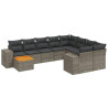 11 pcs conjunto sofás de jardim c/ almofadões vime PE cinzento 2
