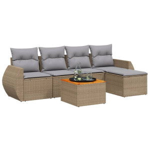 6 pcs conjunto de sofás p/ jardim com almofadões vime PE bege H