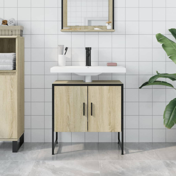 Armario lavabo baño madera ingeniería roble Sonoma 60x33x60 cm M 3