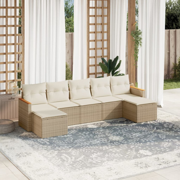 7 pcs conjunto de sofás p/ jardim com almofadões vime PE bege D