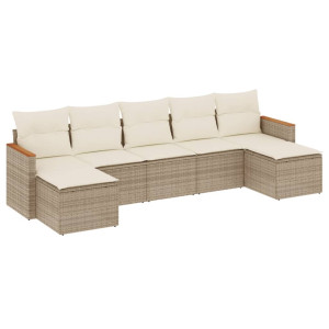 7 pcs conjunto de sofás p/ jardim com almofadões vime PE bege H