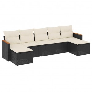 7 pcs conjunto de sofás p/ jardim c/ almofadões vime PE preto H