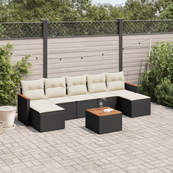 8 pcs conjunto sofás de jardim com almofadões vime PE preto D
